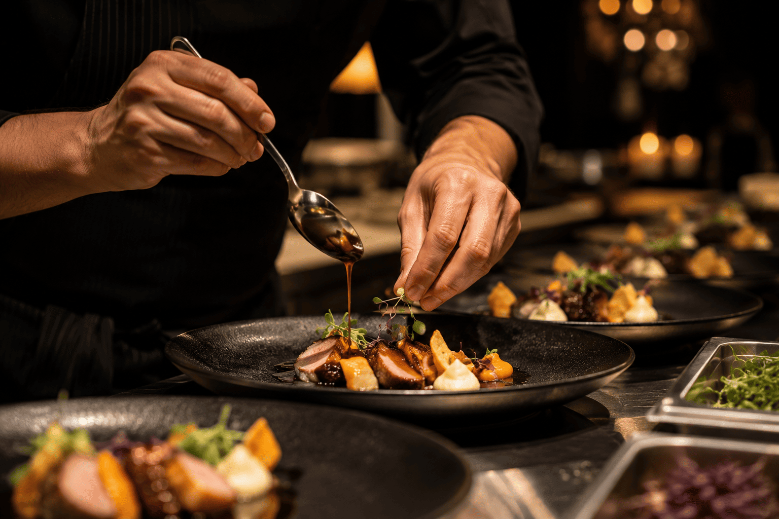 Chef plating at event