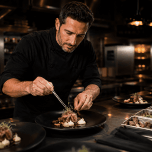 Chef preparing fine dining plate